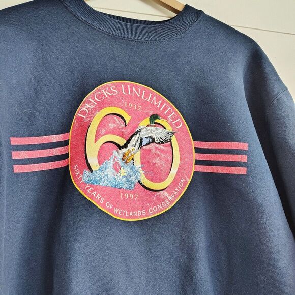 Vtg 90s Ducks Unlimited Sweatshirt Mens M 60 Year Anniversary Crewneck Navy USA - Picture 3 of 7